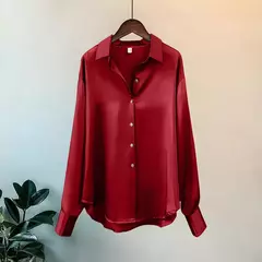 Imagem do Camisa de botão manga longa feminina, blusa de senhora do escritório, blusa casual doce, estilo coreano, moda verão, outono, inverno