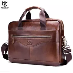 BULLCAPTAIN Maleta Ombro Messenger Bags dos homens de couro genuíno de 14 polegadas Laptop Bag Maleta dos homens Office Business Handbag - Wolf Magazine