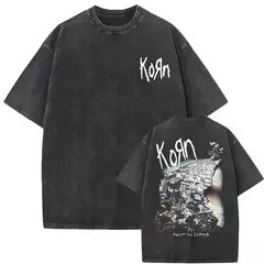 Camisetas com estampa de esqueleto masculinas, banda de rock vintage lavada, Korn caindo longe de mim, camiseta gótica, camiseta masculina extragrande, moda - comprar online