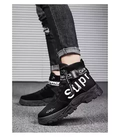 Botas masculinas 2024 novo outono dedo do pé redondo alta bunda plataforma de fundo grosso botas na moda grande 46 rendas até aumento de altura botas ao ar livre - loja online