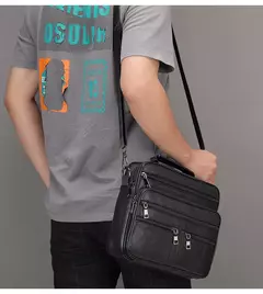 Bolsa de ombro de couro genuíno para homens Bolsa preta de couro, saco do mensageiro do escritório do negócio, saco crossbody masculino - loja online