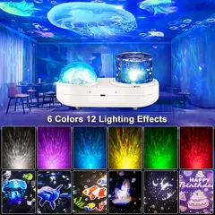Ocean LED Light Projector for Bedroom, Projeção de parede subaquática rotativa, Lâmpada 3D, Stereo, Star Galaxy, Sky, Wave Color, Kids 'Presentes na internet