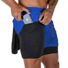 Calções masculinos de dupla camada para ginástica, secagem rápida, esportes, treino, jogging, deck duplo, 2 em 1, verão na internet