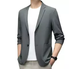 Blazers de negócios monocromáticos masculinos, blazers slim fit, botões duplos, lapela, mangas 3/4, terno de deslocamento, casaco do noivo na internet