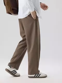 Calça casual plissada masculina, calça de terno plissada, cintura em faixas, estiramento, perna larga plissada, calça reta solta, nova, outono, 2023