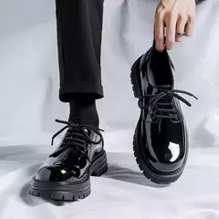 Imagem do Plataforma de couro coreana Oxfords para homens, deslizamento, fundo grosso, sapatos masculinos de derby, mocassins casuais, dedo do pé quadrado, sapatos formais