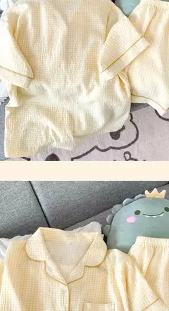 Pijama feminino de manga curta, roupas femininas, shorts de verão, roupas de vento doce, novo, 2 conjuntos - comprar online