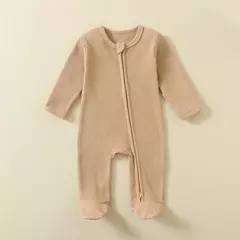 Macacão infantil de zíper de manga comprida, pijama sólido, algodão orgânico, sleepsuits waffle, macacão meninos e meninas, 100% algodão - Wolf Magazine