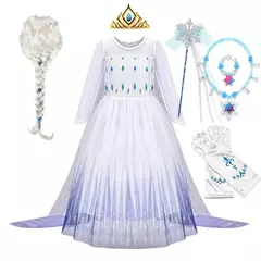 Imagem do Elsa anna vestidos de princesa meninas malha lantejoulas vestido crianças cosplay neve rainha trajes halloween carnaval festa aniversário vestidos