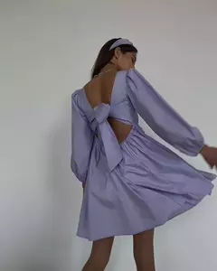 Vestido sem encosto sexy feminino com gola quadrada francesa, vestido bowknot, manga comprida solta, doce mini vestidos de festa, monocromático, novo, outono, 2024 na internet