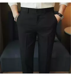 Imagem do Calça casual slim-fit masculina, fato formal, monocromático, cintura ajustável, festa social, moda empresarial, novo, outono, 2022, 38-28