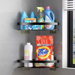 Prateleira do banheiro liga de alumínio shampoo rack organizador armazenamento maquiagem prateleira do chuveiro acessórios do banheiro sem broca prateleira canto parede - loja online