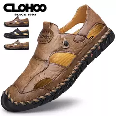 Tampão-sapatos de couro respirável para homens, sapatos de buraco oco, fundo macio, superfície macia, sandálias casuais - Wolf Magazine