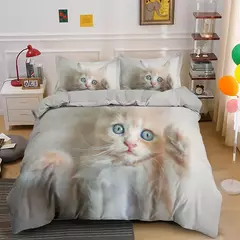 Conjunto de cama 3D gato para meninas e meninos, edredão de poliéster, fronha, - Wolf Magazine