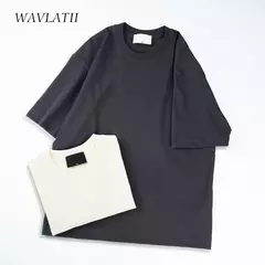 WAVLATII-Camisas de Verão Oversized para Homens e Mulheres, Camisetas Casuais Marrons, Streetwear Coreano, Unisex, Básico, Sólido, Jovem, Cool Tops