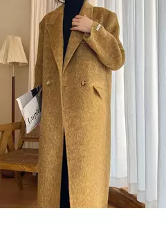 Imagem do Casaco de alpaca de lã feminino, jaquetas de lã, trespassado duplo, gola de terno, solto, Casacos longos, senhora do escritório, outono, inverno, 2022