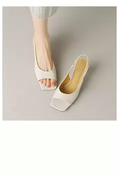 Sandálias de cabeça quadrada para mulheres, saltos altos finos elegantes, sapatos de toe vazios, nova moda, verão