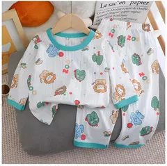Pijama de algodão puro para meninos e meninas, camiseta fina de manga comprida, tops e calças lindos desenhos animados, conjuntos de roupas infantis, verão, novo, 2022 na internet