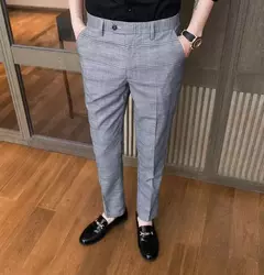 Xadrez masculino anti-rugas calças cortadas, roupas de grife casual, terno masculino reto, verão, fino, barato, designer, cheque, 9 - Wolf Magazine