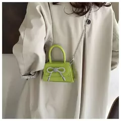Imagem do Mini bolsa de ombro monocromática para mulheres, design de arco, couro PU, aba, bolsas crossbody, bolsa de corrente, bolsas femininas, moda, 2024
