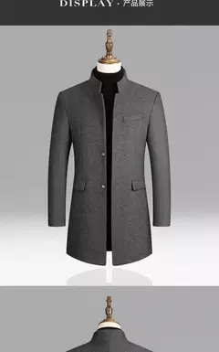 Casaco de lã dos homens outono inverno 2022 comprimento médio blusão engrossado gola masculina trench coat abrigo hombre - loja online