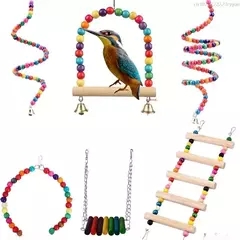 Conjunto de brinquedos para pássaros, combinação de treinamento de mastigação de balanço, gaiola de pássaros, papagaio, rede suspensa, gaiola de brinquedo, escada, suprimentos para animais de estimação