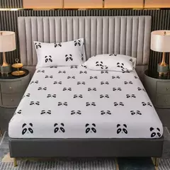 Imagem do Poliéster ajustável dos desenhos animados cabido folha, King Bed Sheets, casal tampa de cama, travesseiro elástico capa, novo, excluindo