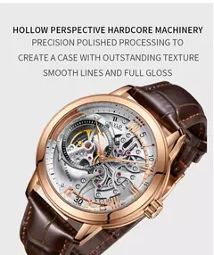 OBLVLO Luxo Retrô Casual Masculino Esqueleto Automático Relógios Mecânico Pulseira Pele de Bezerro Vidro Cristal Mineral Mostrador À Prova D' Água 45 VM - Wolf Magazine