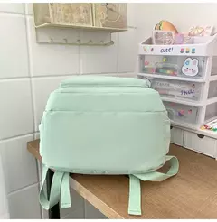 Imagem do Mochila de grande capacidade para estudante, bolsa simples e versátil para menina, material poliéster unissex, decoração de boneca japonesa