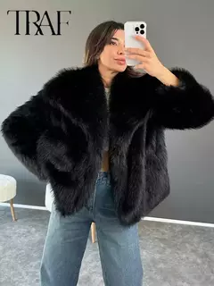 TRAF-Jaqueta feminina de tecido de lantejoulas de metal, casaco solto, gola alta, manga comprida, outerwear feminino chique, outono, inverno, 2023