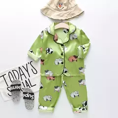 Pijama de manga comprida para meninos e meninas, roupa de casa confortável, calças de seda novas, primavera e outono, 0-4 anos na internet