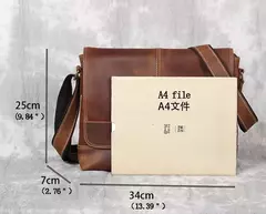 NZPJ-Bolsa de ombro de couro marrom para homens, bolsa mensageiro de couro, camada superior retro, cavalo louco artesanal, arquivo A4, novo - loja online