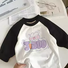 T-shirt de manga comprida para menino e menina, top de algodão puro, design cartoon, novo outono e inverno - loja online