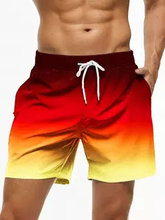 Calção de banho gradiente cor bloco cordão masculino, cintura elástica, 3D Print, streetwear curto respirável, calções de praia, verão - comprar online