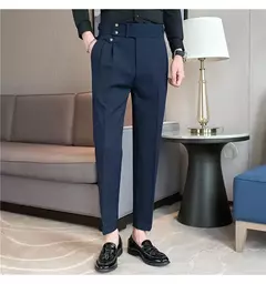 Calça de cintura alta estilo britânico masculina, justa, calça formal de escritório, social, festa de casamento, fato de vestido, calça, casual - loja online