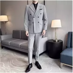 Vestido de smoking de casamento de três peças para homens, terno de negócios, social, cor sólida, trespassado, noivo, moda, jaqueta, calça, colete, novo - loja online