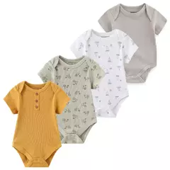 Imagem do Macacão de algodão estampado para recém-nascidos, macacão manga curta, roupas de bebê menino e menina, 0-12m, 4 peças, verão