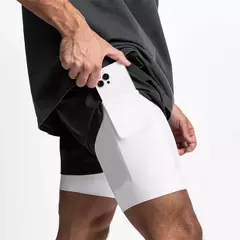 Calções esportivos masculinos de deck duplo, secagem rápida, moletom de corrida muscular, 2 em 1, treino de fitness, verão - Wolf Magazine