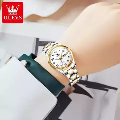 OLEVS-Relógio Quartzo de Luxo Feminino, Elegante, Aço Inoxidável, Luminoso, Impermeável, Data Semana, Vestido Feminino Relógio de Pulso - comprar online