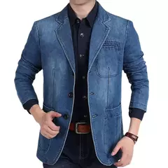Blazers jaqueta masculina casual denim fino bolso splicing casaco masculino manga comprida único breasted turn-down collar blazers jaqueta na internet