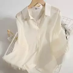 Chiffon camisa fina para as mulheres, blusa solta, single-breasted, cor sólida, moda coreana, tamanho grande, novo, verão