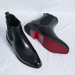 Men's Red Sole PU Ankle Chelsea Boots, Business Round Toe Slip-On Shoes - comprar online