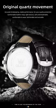 OLEVS-Relógio Quartz Masculino, Relógio de Pulso em Couro, Big Dial, Calendário Duplo, Impermeável, Luminoso, Top Brand, Moda, 2935, 43mm na internet
