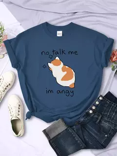 T camisa de impressão de gato irritado bonito para o sexo feminino confortável moda camiseta respirável hip hop topos novo verão - comprar online