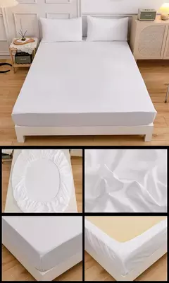 Kuup-Poliéster Equipado lençol e fronhas, monocromático, elástico, em torno da tampa do colchão, cama queen size, 3pcs - loja online