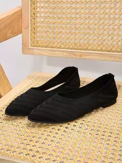 Sapatos baixos de dedo apontado para mulheres, Cor sólida, Sapatos de malha, Mocassins casuais, Sapatilhas respiráveis na internet