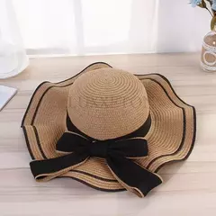 Chapéu de praia vaqueiro feminino, lateral larga, chapéu Panamá casual, Lady Classic, nó liso, chapéu de sol palha, presente Fedora feminino, verão - Wolf Magazine