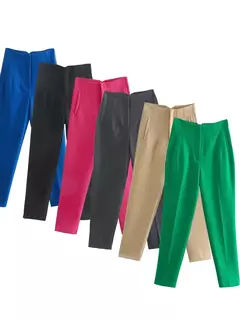 Willshela-Calça reta de cintura alta feminina, calça de zíper frontal, comprimento total, moda feminina chique, vintage