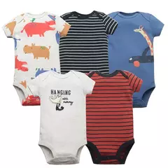 Bodysuits de mangas curtas para bebês meninos e meninas, 100% algodão, macacão recém-nascido, roupas infantis, 6-24 meses, 5 pçs/lote na internet