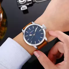 Curren-Relógio Quartz Masculino, Azul, Simples, Negócios, Marrom, Pulseira de Couro, Display Analógico, Relógios de Pulso Masculino, Presente Relógio, Moda, 8208
